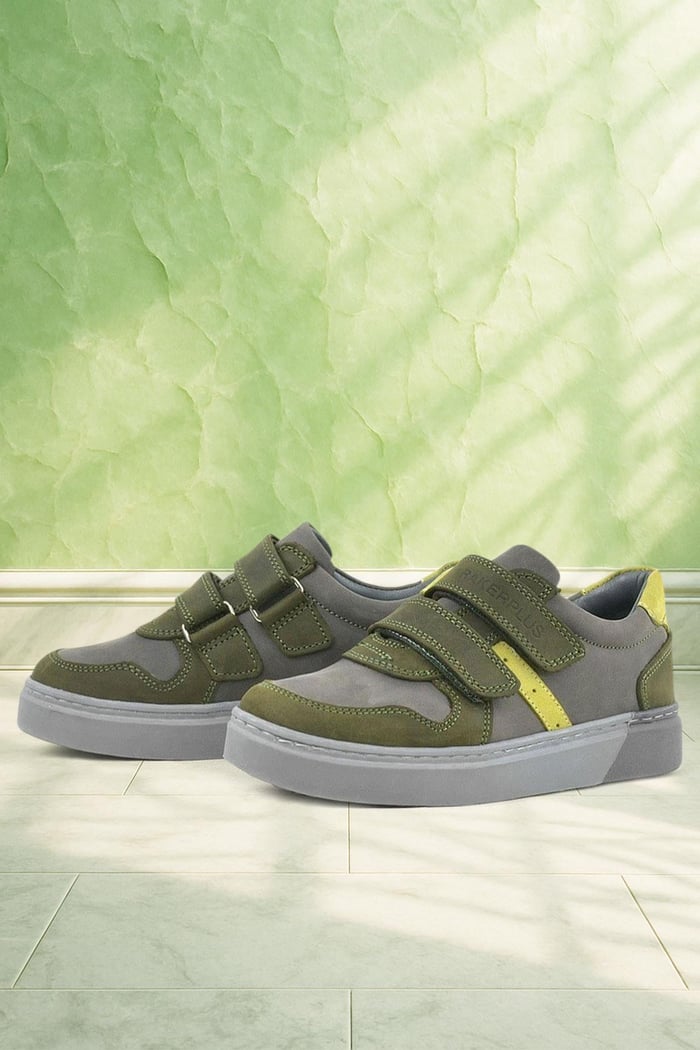 Rakerplus Genuine Leather Khaki Gray Boys Kids Sneakers