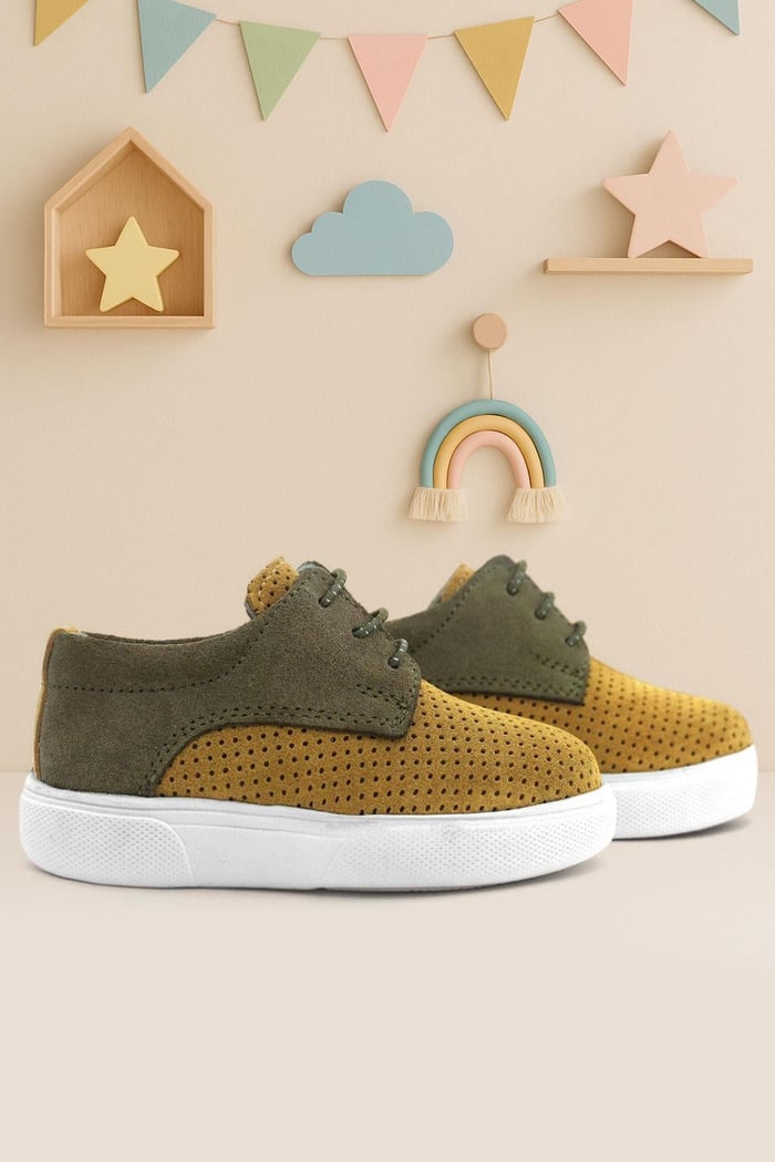 Rakerplus Genuine Leather Mustard Yellow Khaki Lace-Up Boy's Casual Shoes