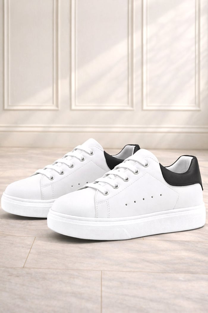 Rakerplus White Leather Lace-Up Lightweight Sole Kids' Athletic Shoes