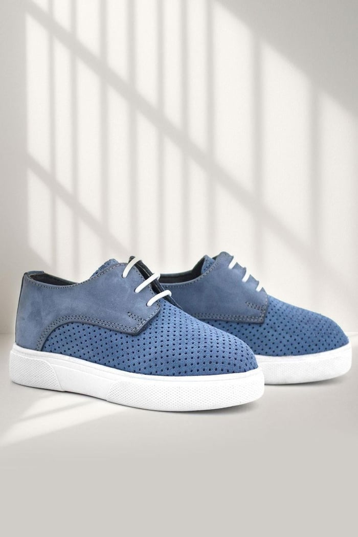 Rakerplus Genuine Leather Blue Lace-Up Boy's Casual Shoes