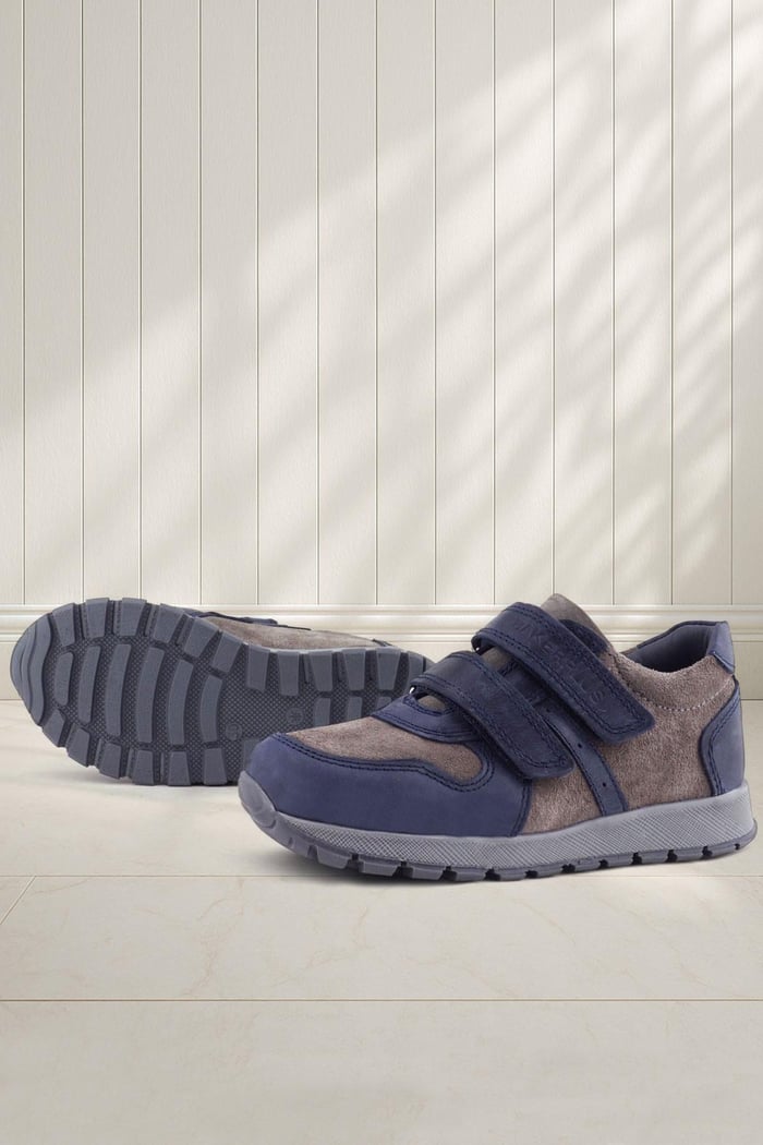 Rakerplus Genuine Leather Navy Blue Gray Velcro Children's Sports Shoes