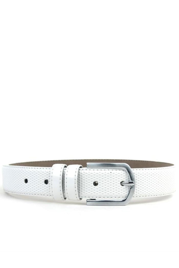 White Classic Metal Buckled Rougan Boys Belts