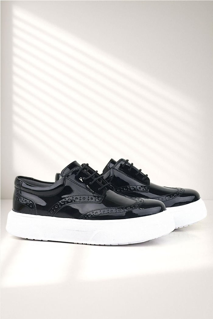 Rakerplus Black Patient Leather White Sole Classic Shoes For Boys