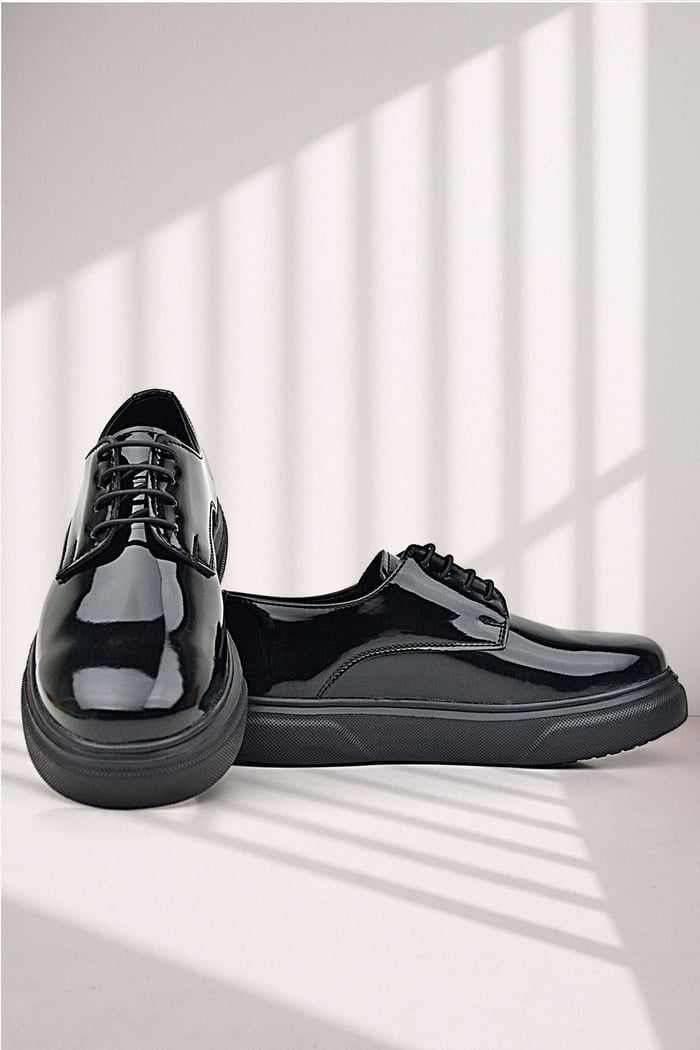 Rakerplus Derby Black Patent Leather Black Sole Kids Classic Shoes