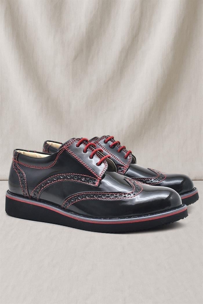 Rakerplus Patent Leather Lace up Black Red Boy Shoes