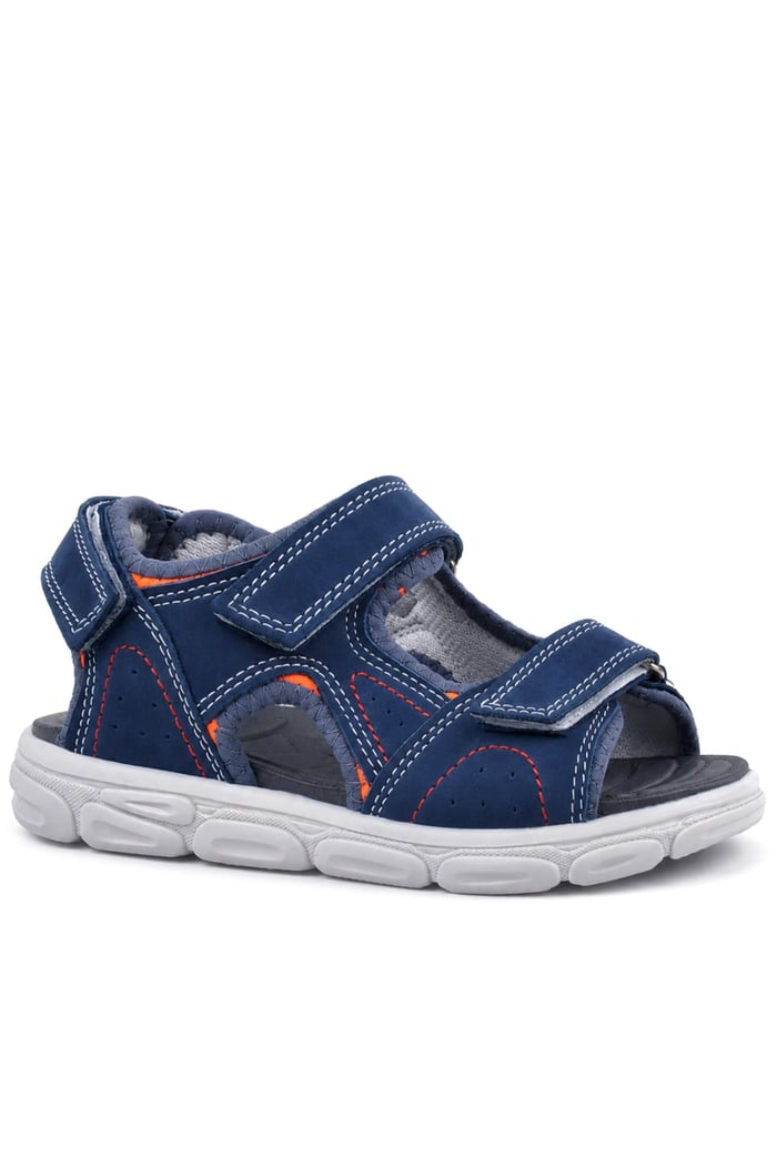 Rakerplus Genuine Leather Navy Blue Velcro Kids Sandals