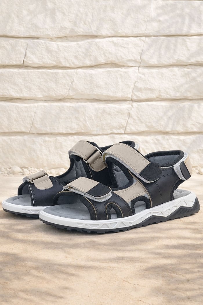 Rakerplus Genuine Leather Black Sand Color Velcro Kids Sandals