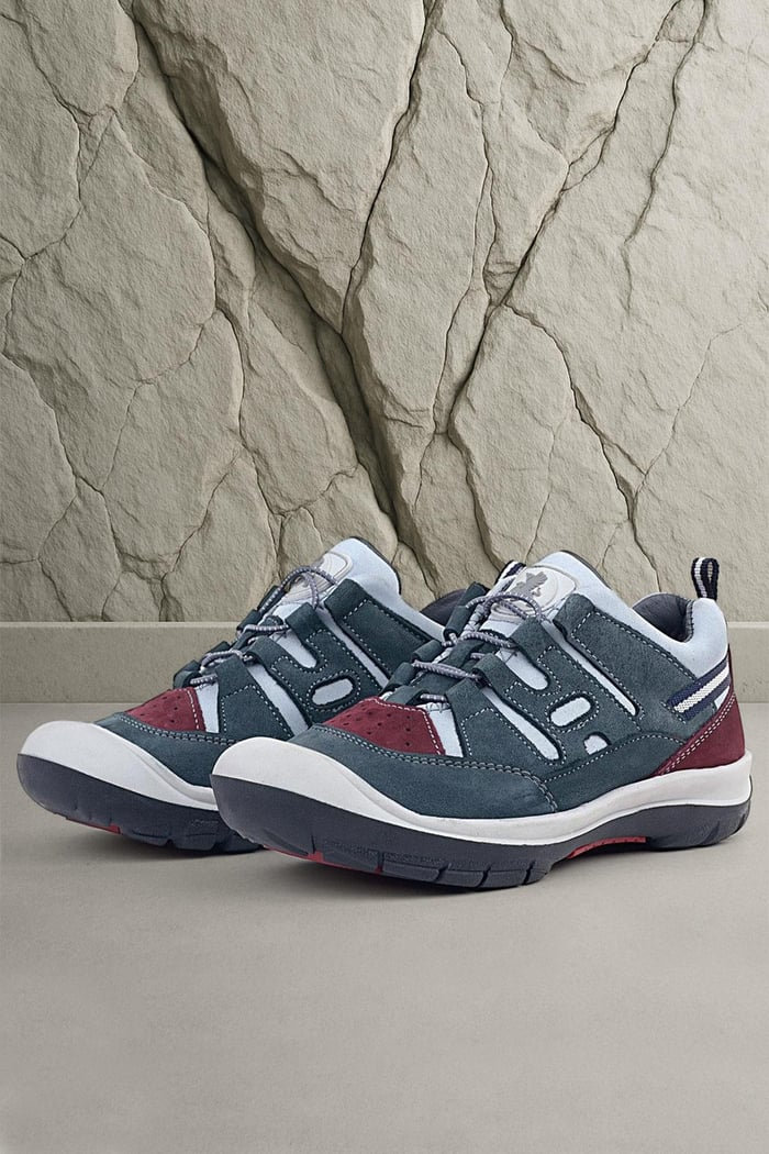 Rakerplus Genuine Leather Grey Burgundy Laced Up Kids' Outdoor Shoes 5000-GBN.31
