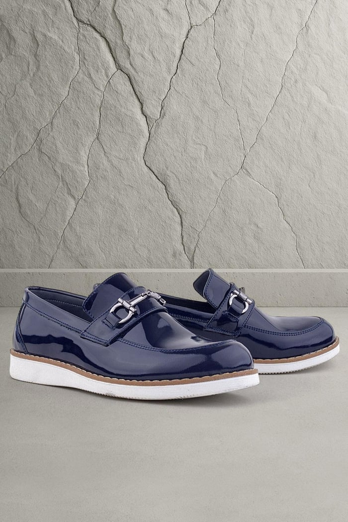 Rakerplus Genuine Leather Navy Blue Patent Leather Loafer Kids Classic Shoes 3057-LR-DERİ.39