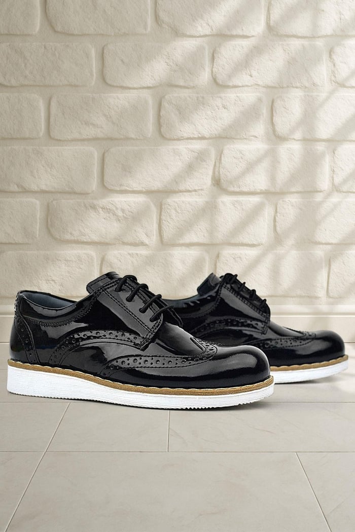Rakerplus Hidra Genuine Leather Black Patent Leather Lace Up Boys Classic Shoes 3070-SR-B-B-DERİ.31