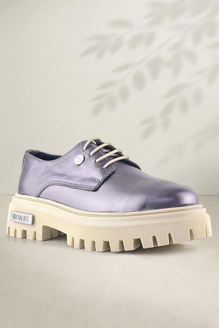 Rakerplus Platinum Genuine Leather Metal Detailed Lace Up Casual Oxford Shoes