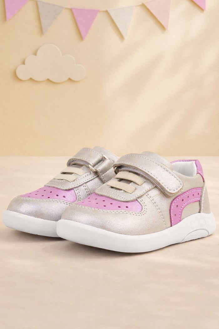 Rakerplus Genuine Leather Anatomic Shiny Silver Pink Baby Sports Shoes