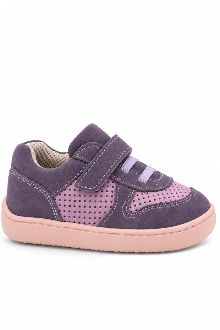 Rakerplus Bob Hakiki Deri Lila Pembe Barefoot Cırtlı Lastikli Bebek Sneaker Ayakkabı