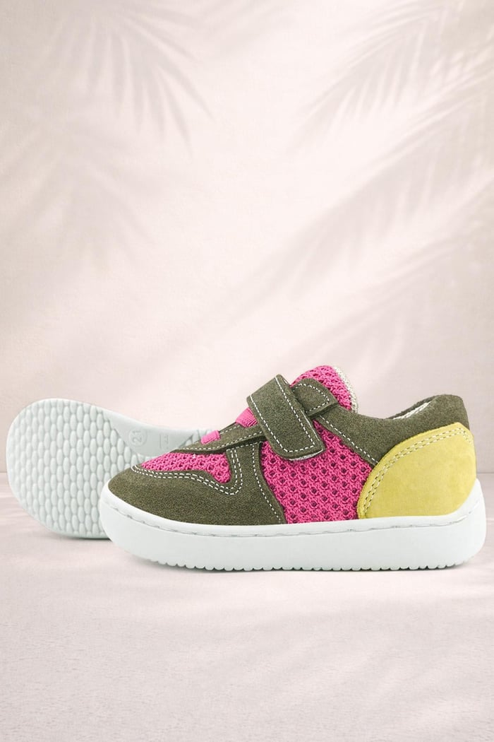 Rakerplus Bob Genuine Leather Khaki Green Pink Barefoot Velcro Elastic Baby Sneaker Shoes