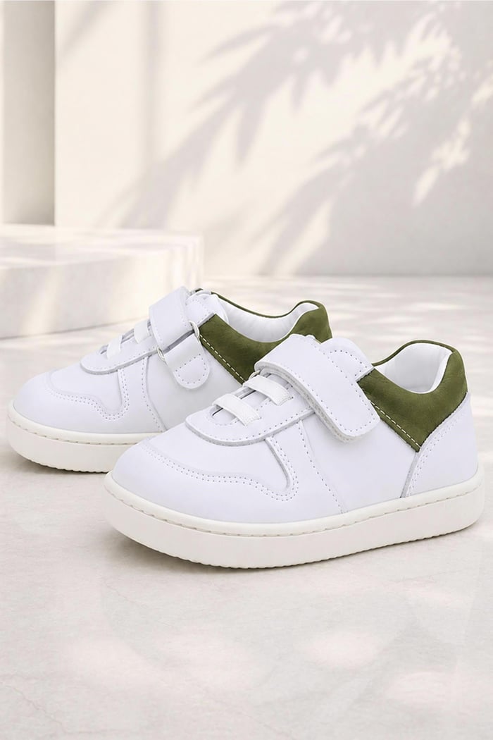 Rakerplus Bob Beyaz Nubuk Haki Hakiki Deri Bebek Sneaker Ayakkabı