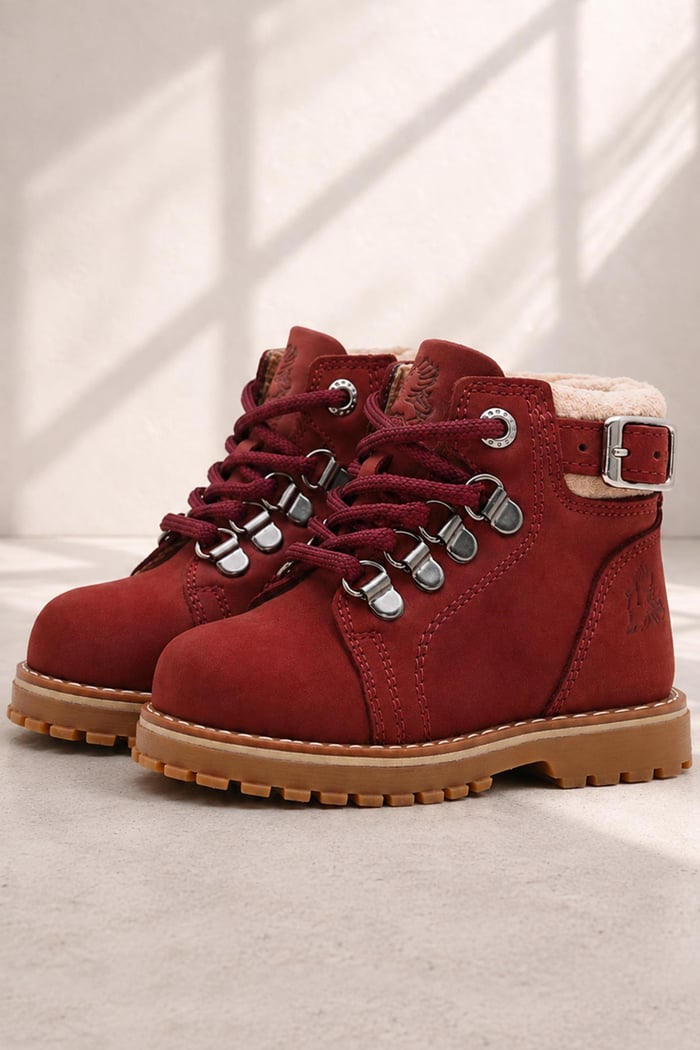 Rakerplus Griffon Genuine Leather Burgundy Zippered Kids Boots 1.21