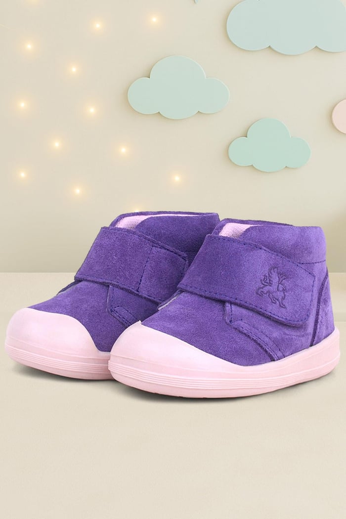 Rakerplus Yoohoo Genuine Leather Purple Powder Color Banded Baby Girl Boots
