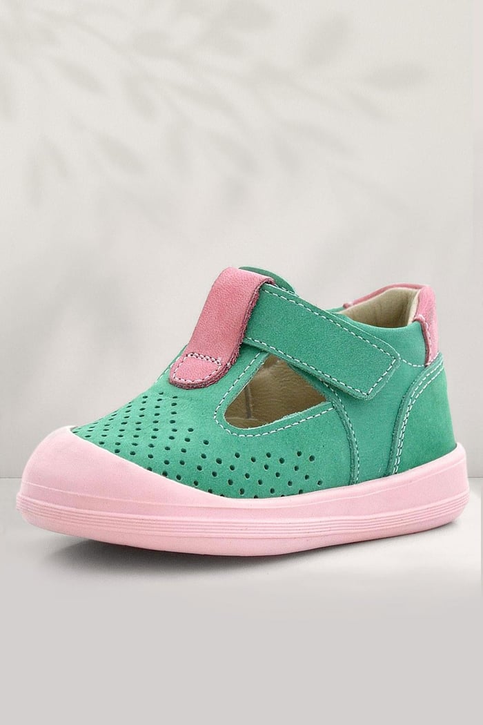 Rakerplus Shaun Genuine Leather Aqua Green Pink Velcro Anatomical Baby Girl Sandals