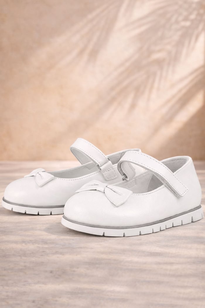 Rakerplus Genuine Leather White Girls Babettes Flat Shoes With Bow