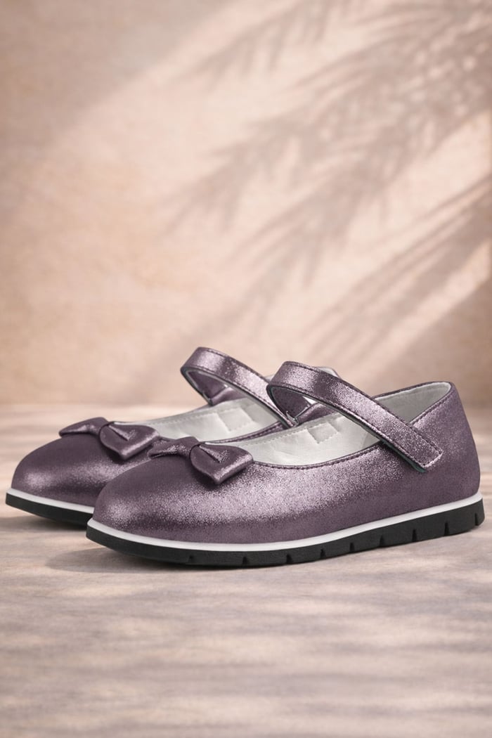 Rakerplus Genuine Leather Anthracite Gray Girls' Flat Shoes with Velcro