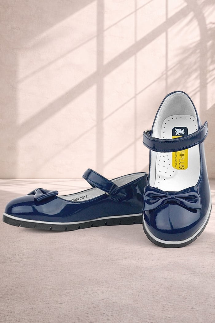 Rakerplus Navy Blue Rougan With Bow Velcro Girls' Babettes