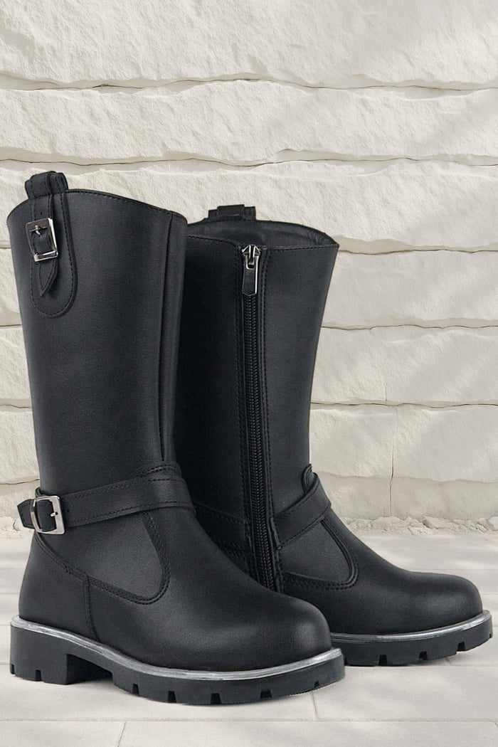 Rakerplus Black Zippered Girls Under Knee Boots Booties