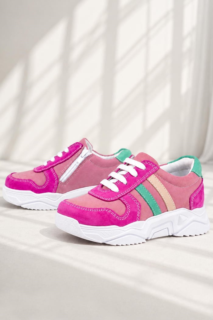 Rakerplus Genuine Leather Fuchsia Pink Girls' Sneakers Shoes