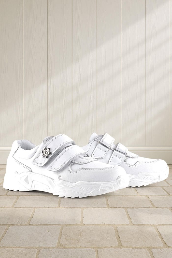 Rakerplus Genuine Leather White Flower Detailed Girls' Sports Shoes