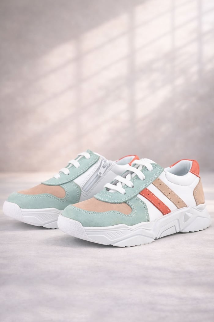 Rakerplus Genuine Leather Green Pink Girls Sneakers