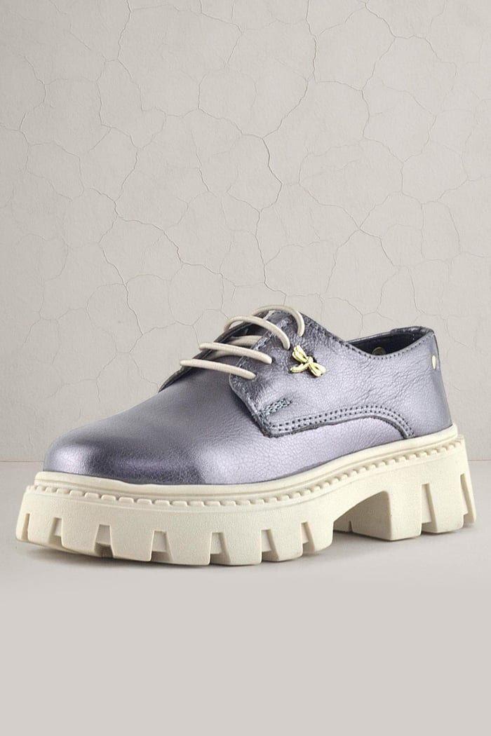Rakerplus Platinum Genuine Leather Buckle Detailed Lace-Up Girls' Casual Shoes