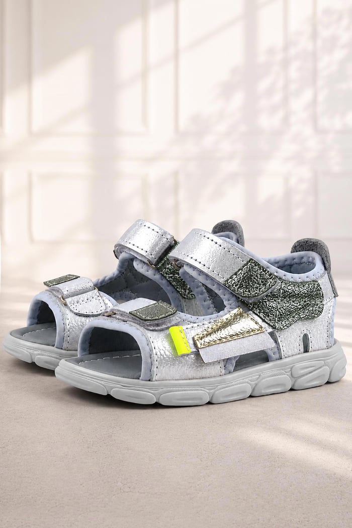 Rakerplus Genuine Leather Grey Shiny Kids Sandals