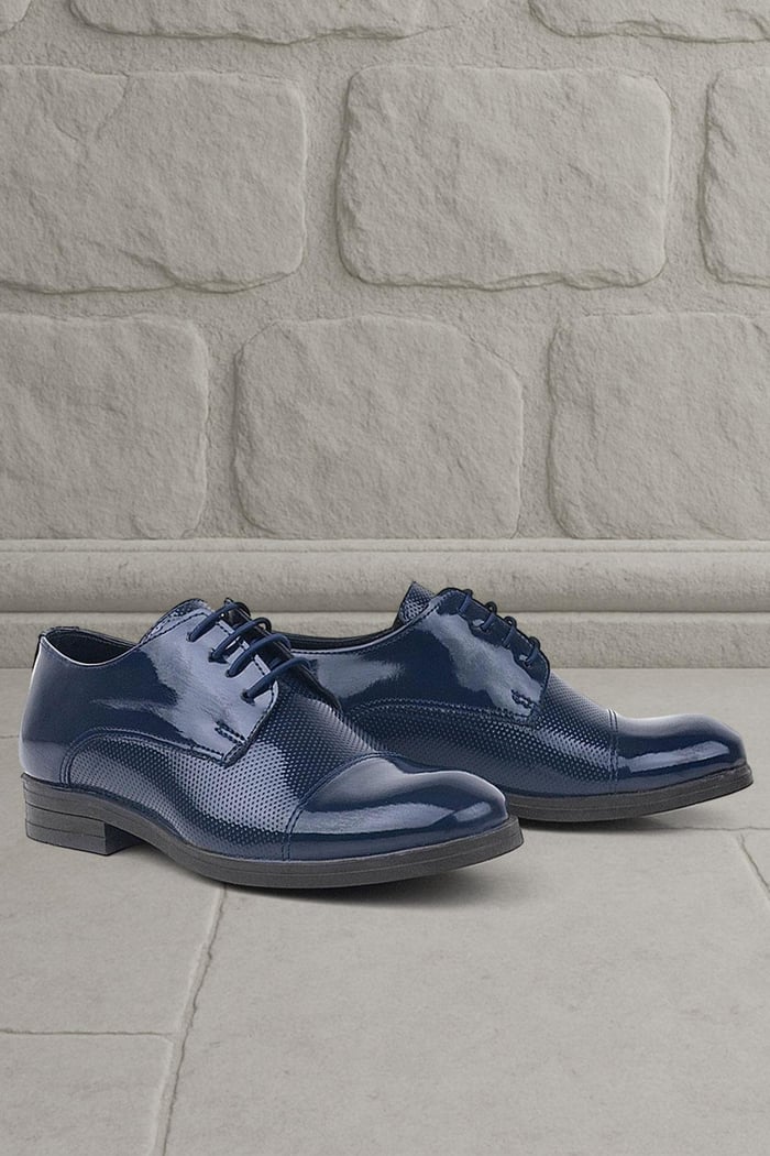 Rakerplus Navy Blue Patient Leather Oxford Laced Up Classic Kids' Shoes 3021-LR-B.26