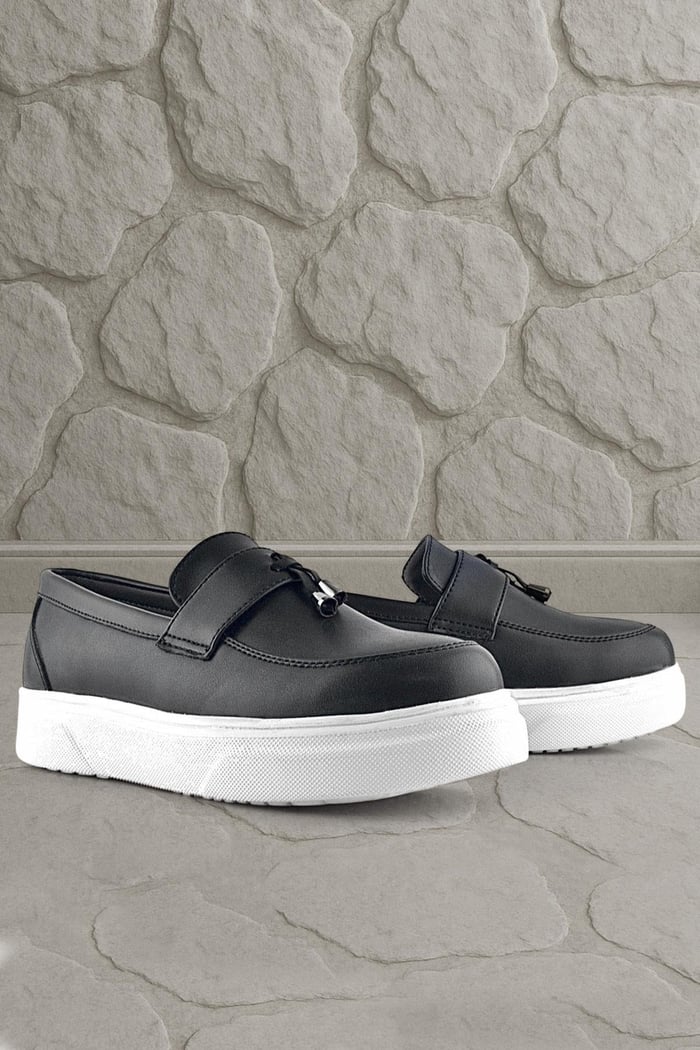 Rakerplus Siyah Mat Beyaz Taban Loafer Klasik Çocuk Ayakkabısı 3405-SM.39