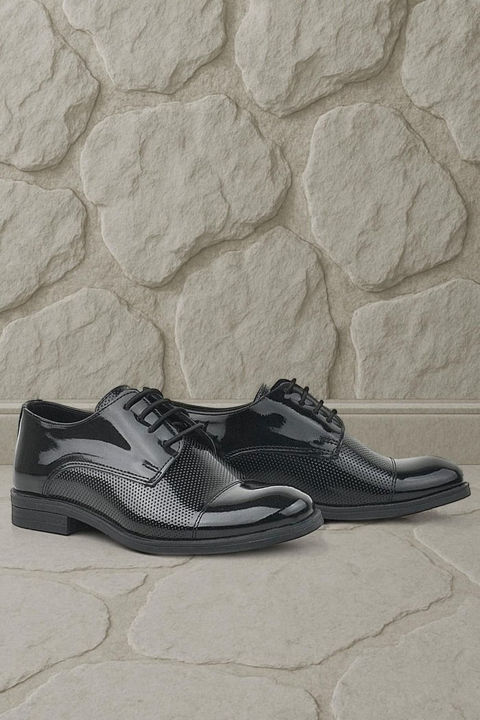 Rakerplus Black Pattent Leather Laced Oxford Kids Classical Shoes 3021-SR-B.26