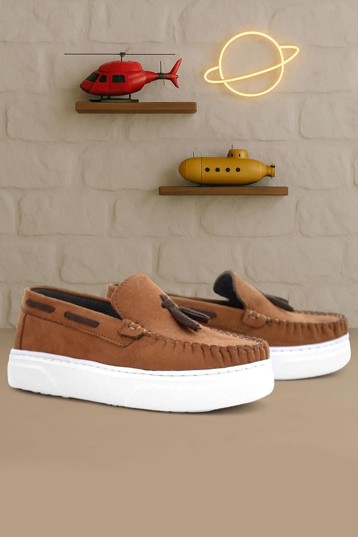 Rakerplus Brown Suede Boy's Classic Loafer Shoes 3404-TABK.35
