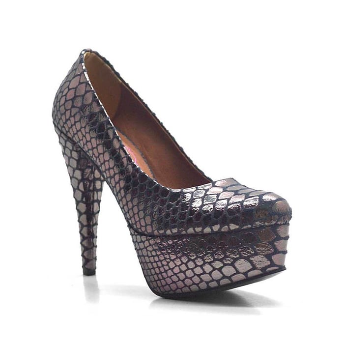 Copper Leather Snake Pattern Platform Heel Women's Shoes