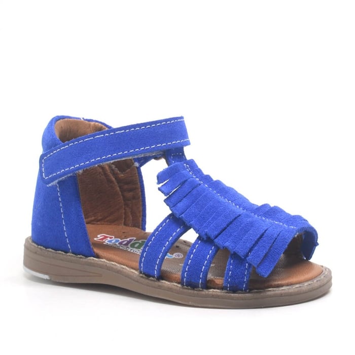 Baby Girl Blue Genuine Leather Tufted Anatomic Sandals