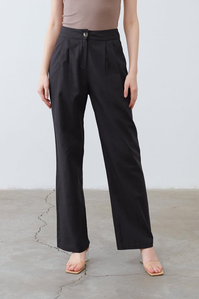 NATURAL LINEN PALAZZO PANTS BLACK