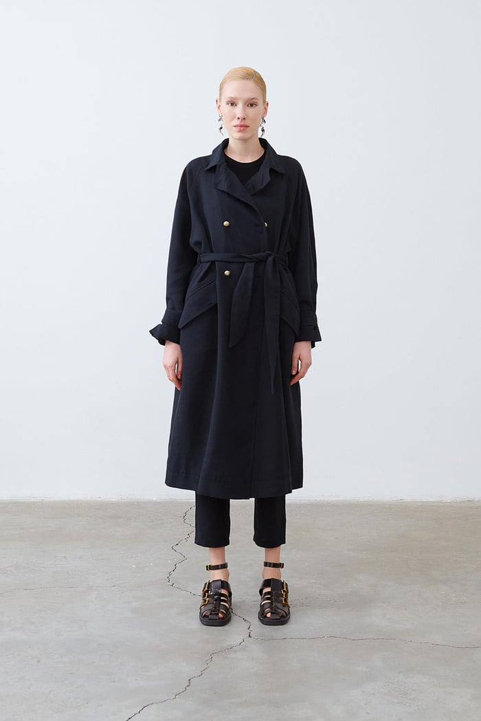 NATURAL LINEN TRENCH COAT BLACK