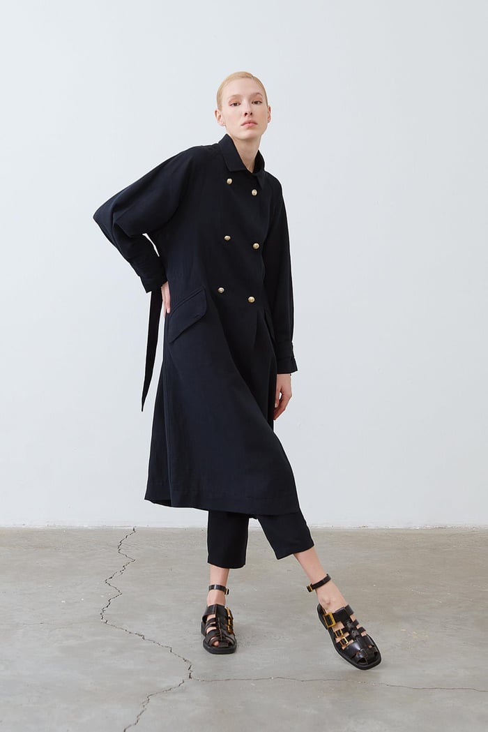 NATURAL LINEN TRENCH COAT BLACK