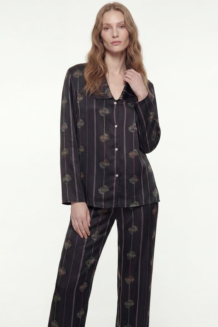 Amoris Elucious Desenli Uzun Saten Pijama Takımı