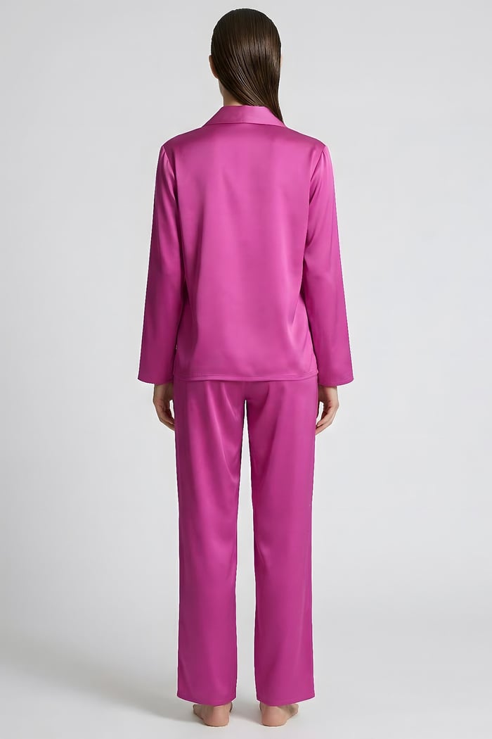 Amoris Fuşya Uzun Saten Pijama Takımı