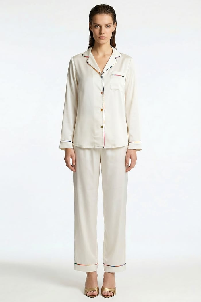 Colorex Satin Ecru Long Pijama Set