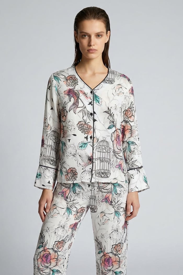 Maison Royale Desenli Uzun Saten Pijama Takımı