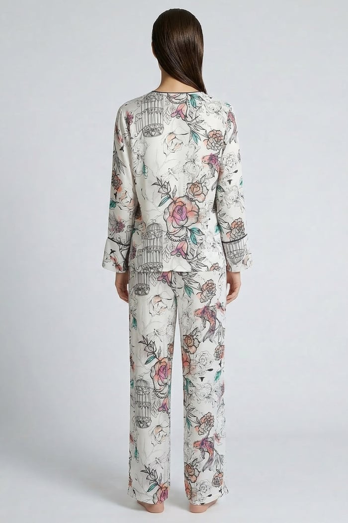 Maison Royale Desenli Uzun Saten Pijama Takımı