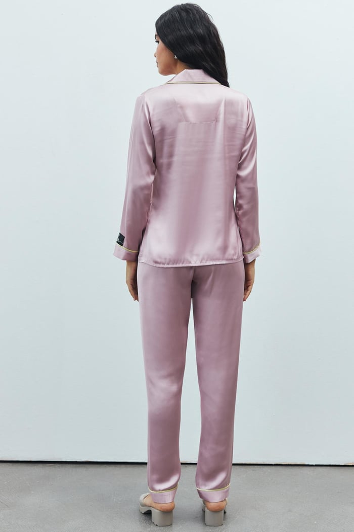 Amour Gül Kurusu Uzun Saten Pijama Takımı