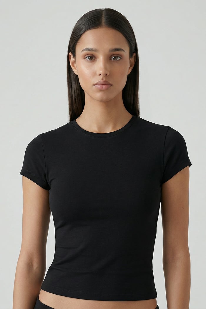 Cotvie Siyah Pamuklu Bisiklet Yaka T-shirt