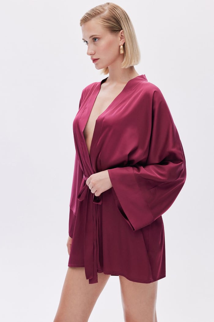 Fumée Vişne Çürüğü Kısa Saten Sabahlık / Kimono
