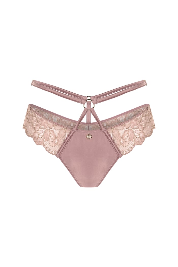karlotta belt Detailed Satin Lace dried rose thong