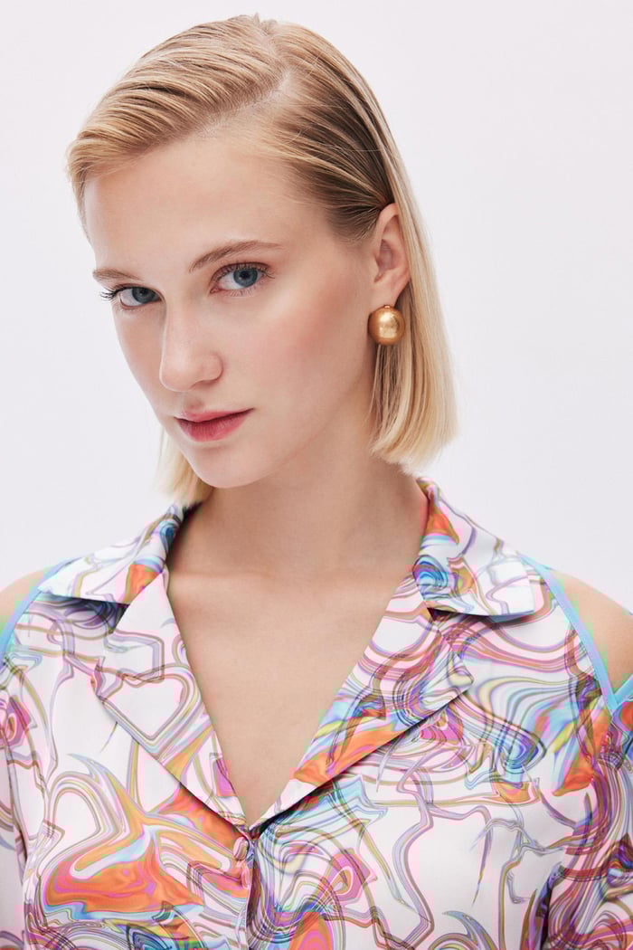 Leyiza Desenli Uzun Saten Pijama Takımı